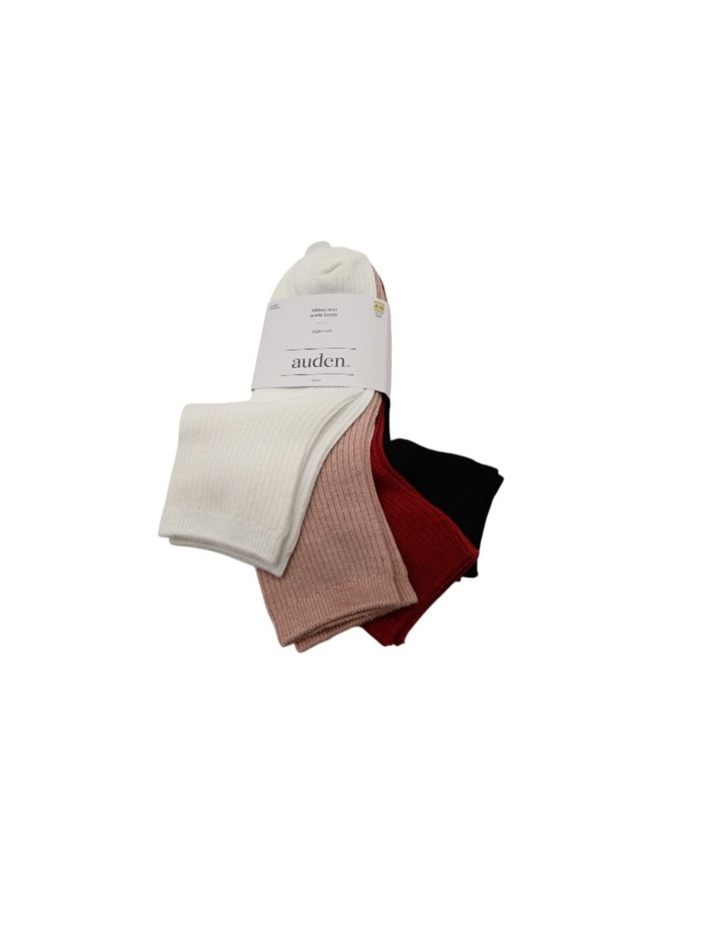 NIP Auden 4 Pack Ribbed Knit Ankle Socks Shoe Sz 4-10 White Pink Red Black